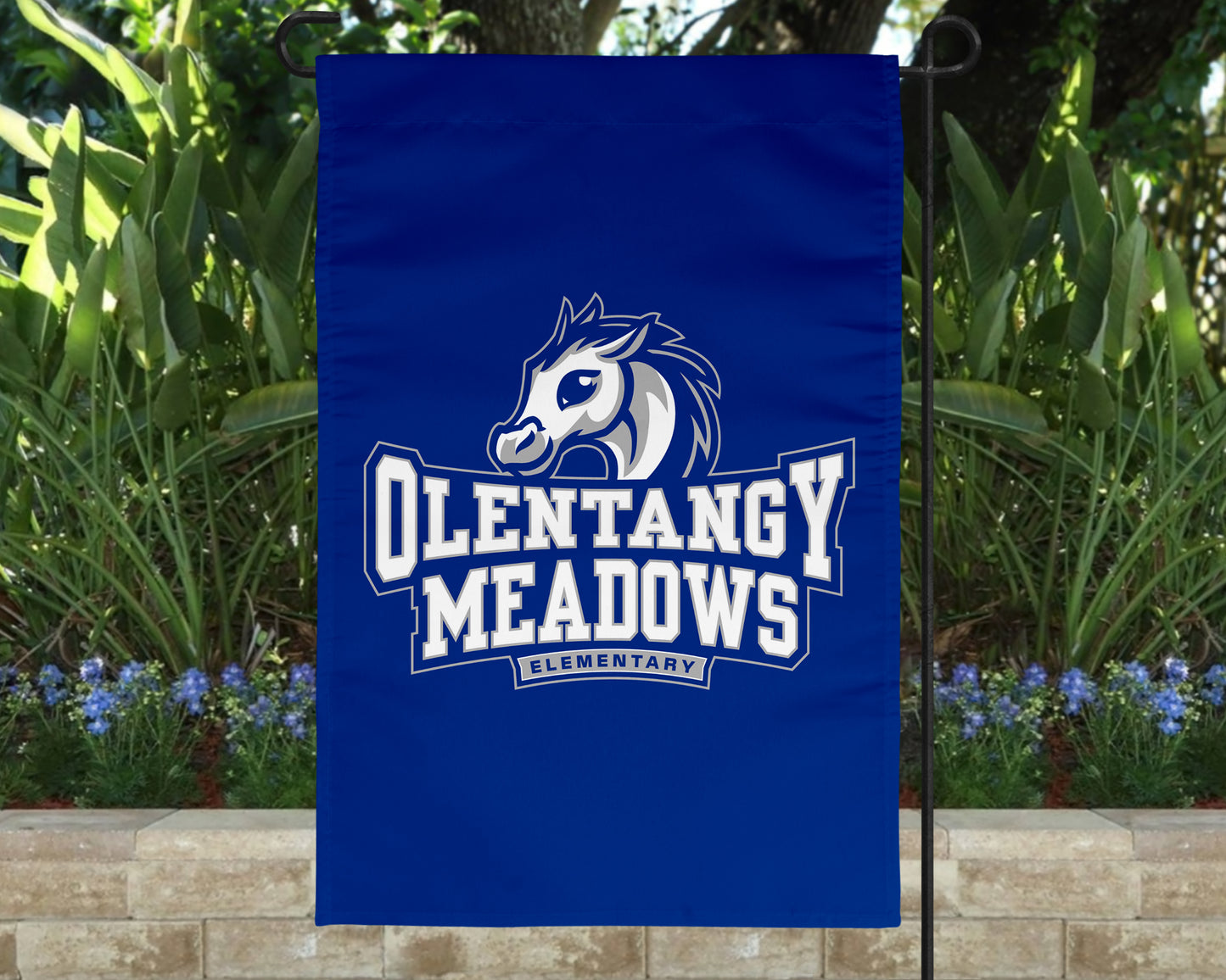 Olentangy Meadows Elementary School Mustangs Garden Flag – School Spirit Yard Decor (11.8" x 17.7")
