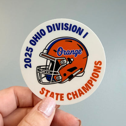Olentangy Orange 2025 State Champions Sticker | 3” Round Football Helmet Decal