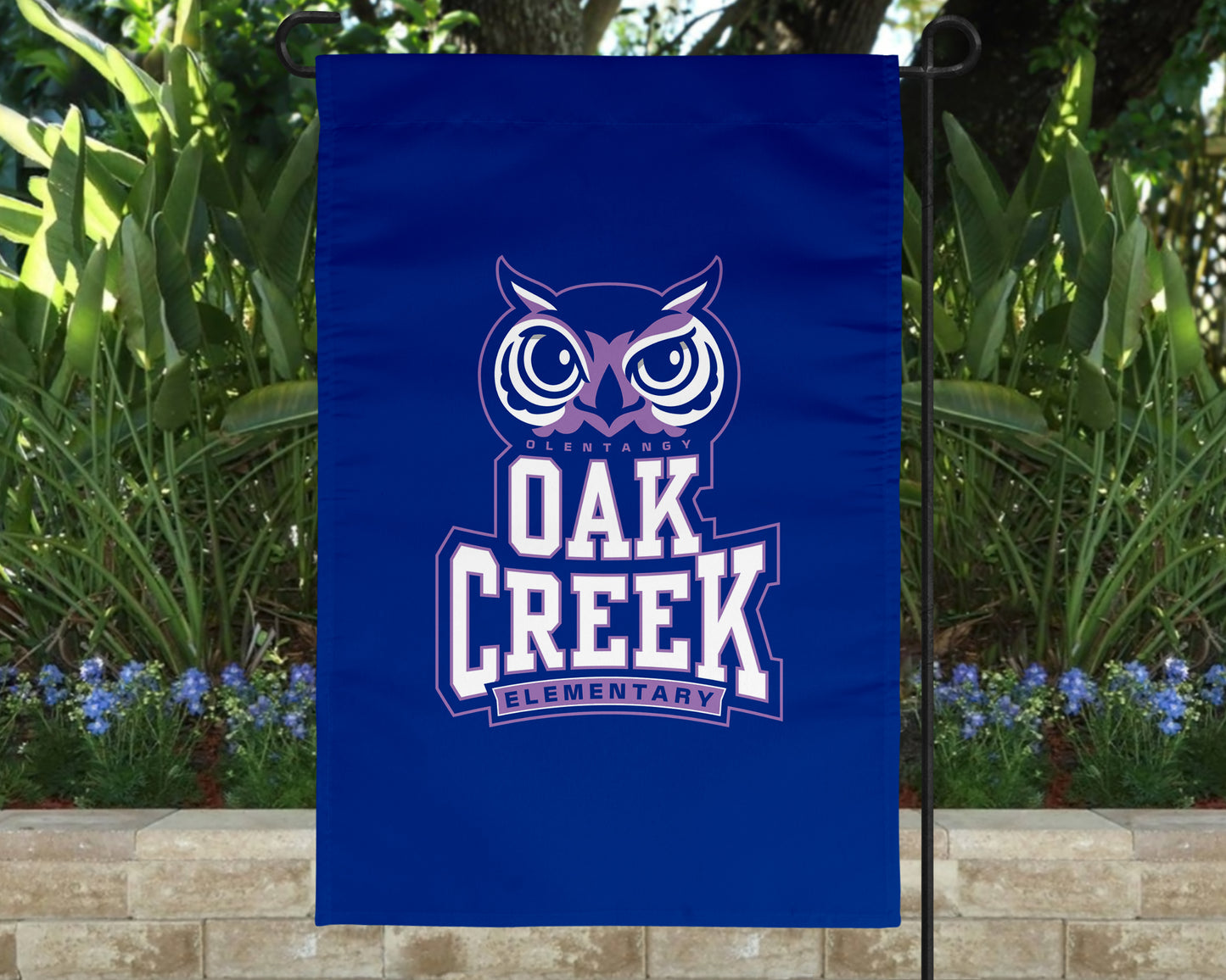 Olentangy Oak Creek Elementary School Owls Logo Garden Flag Yard Flag Outdoor Flag